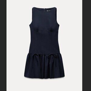 Zara Black drop waist mini dress with bows